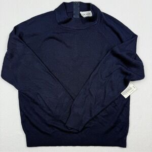 Sears DUVET Made in USA Navy Blue Mock Neck Zip Front Sweater Pullover Size M